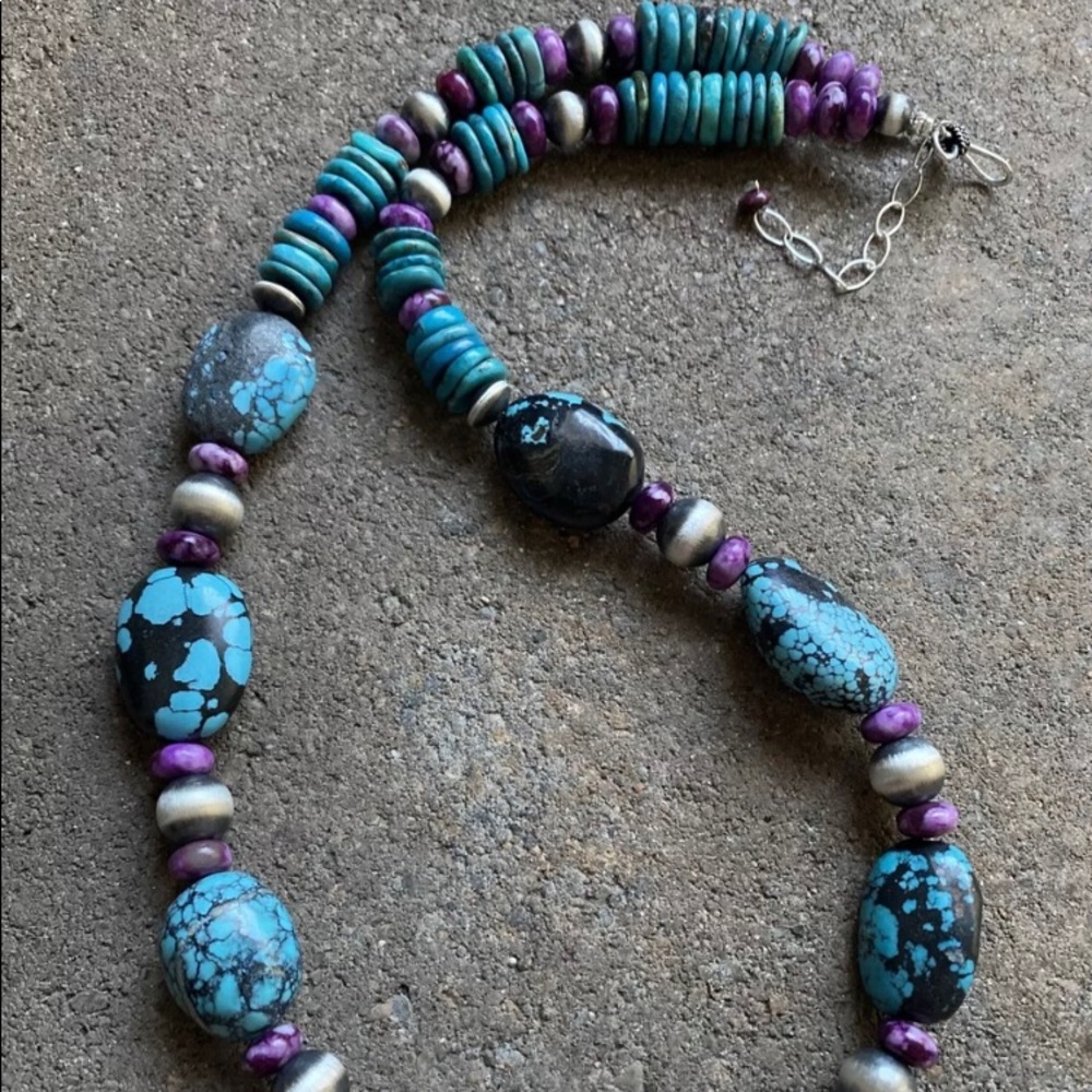 Sterling Silver Dyed Sugilite Turquoise W Pearls … - image 2